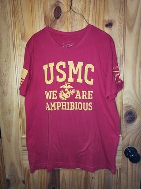 Grunt Style Red USMC 'We Are Amphibious' Short Sleeve Tee